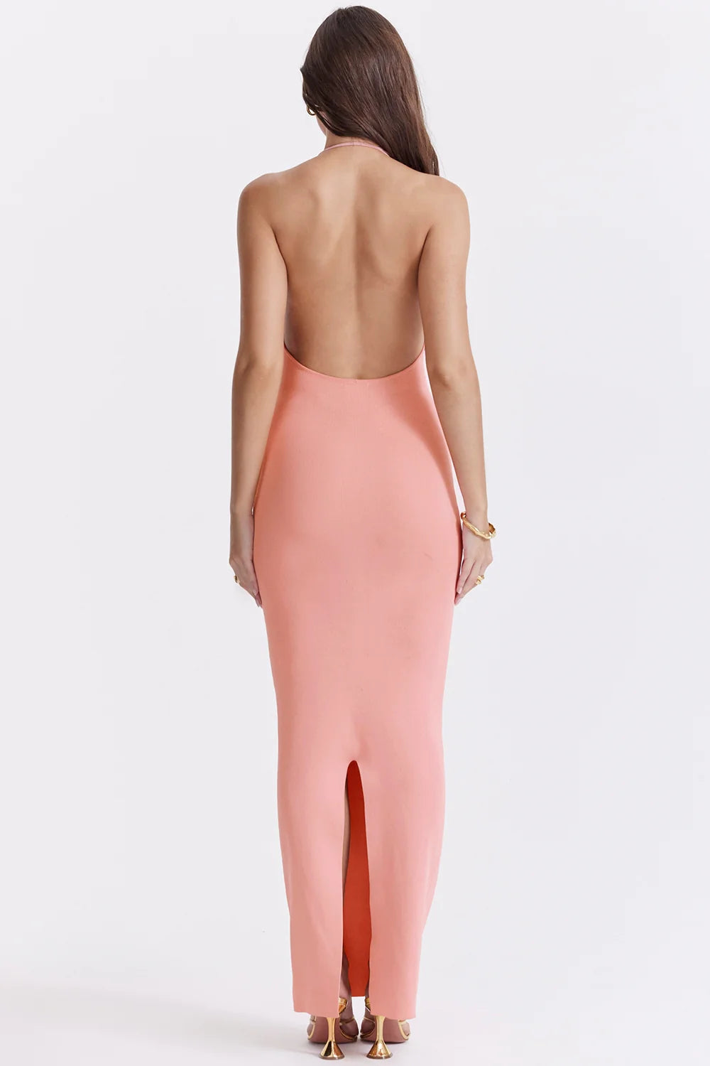 apricot plunge maxi dress
