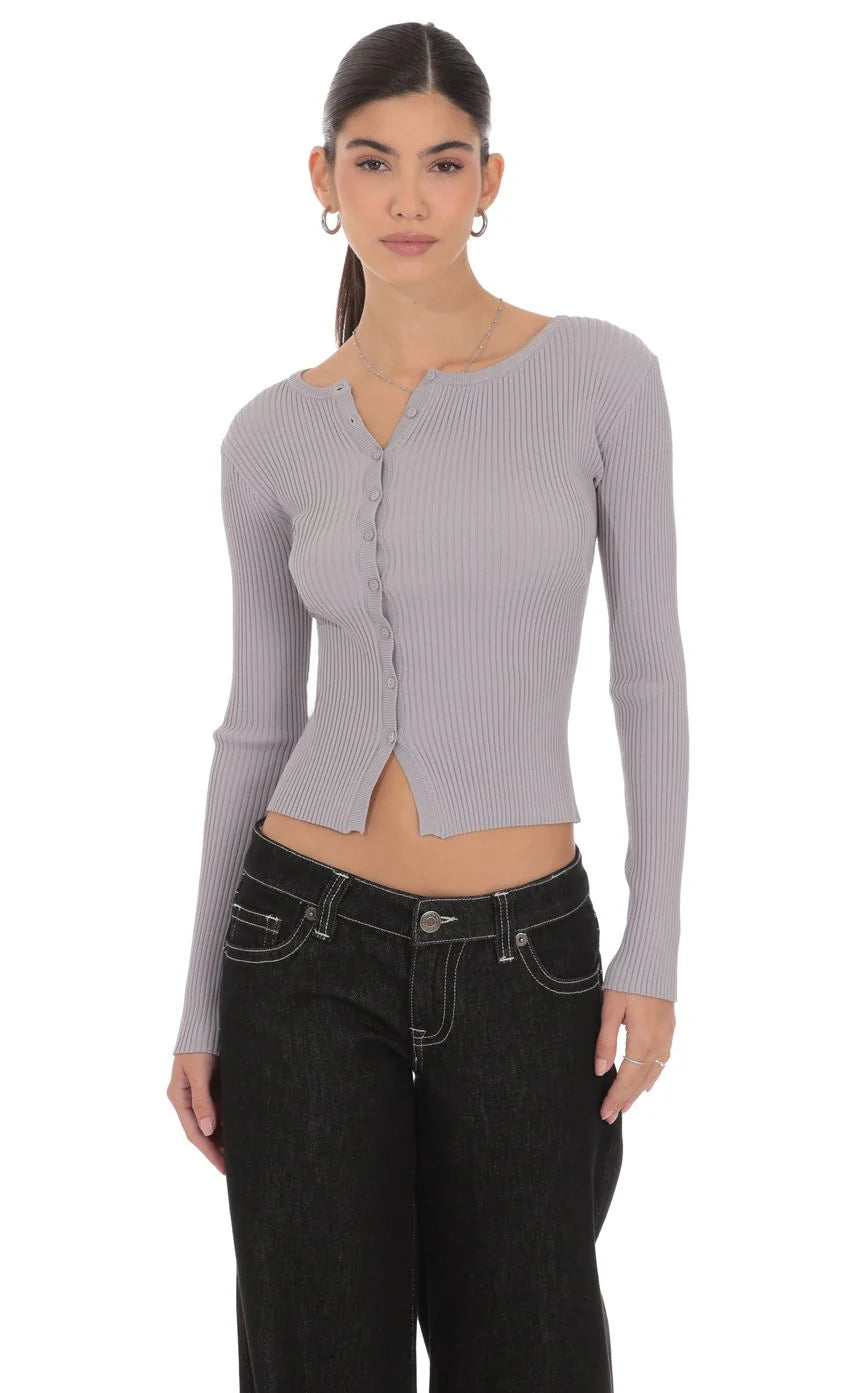 Off Center Cardigan in Grey