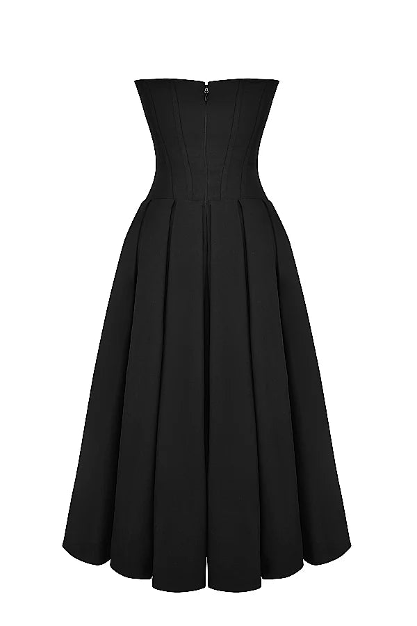 black strapless midi dress