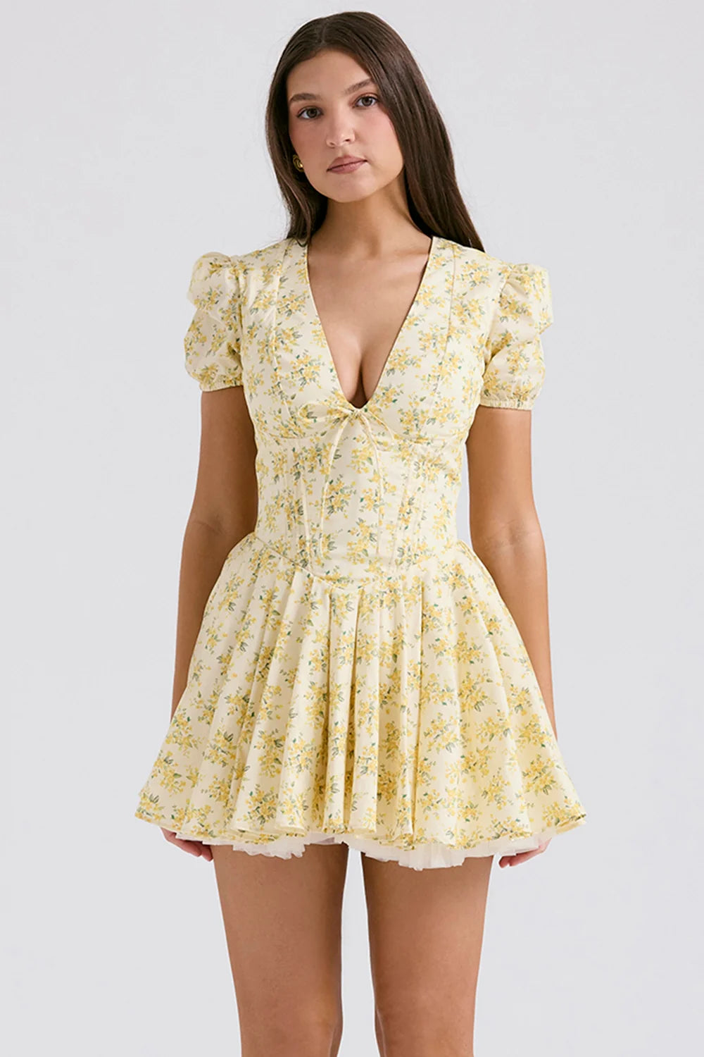 buttercup vintage floral print pleated cotton mini dress