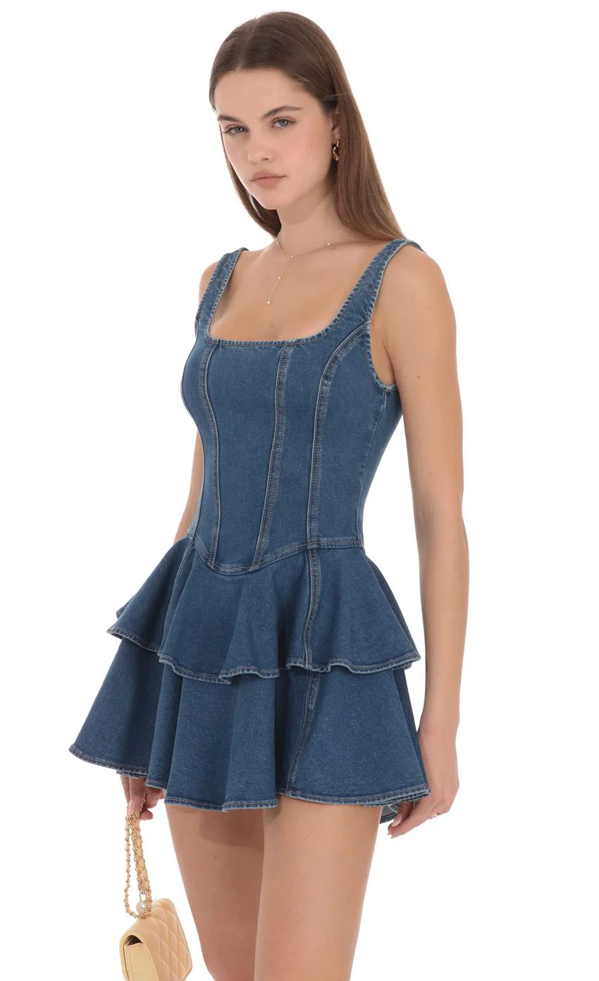 Juliette Tiered Denim Mini Dress