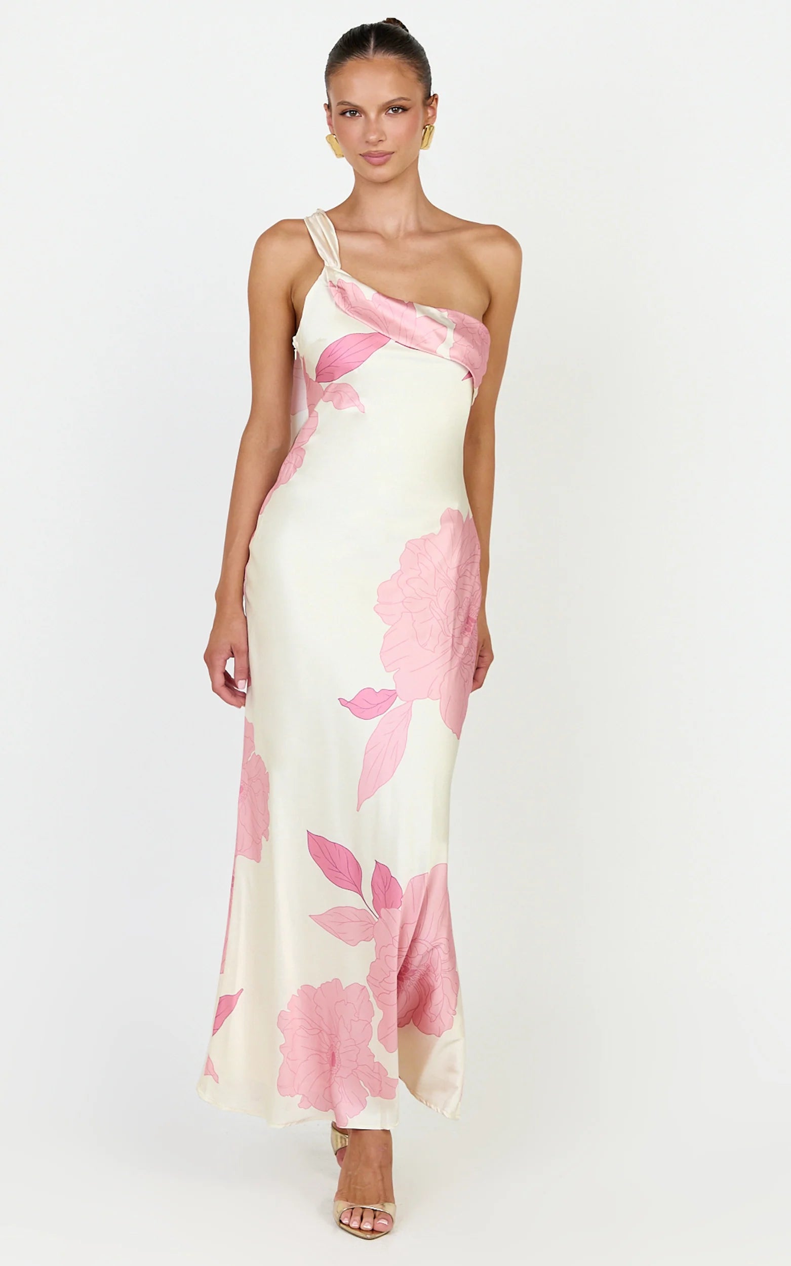 Eve Midi Dress - One Shoulder Slip Dress in Butter Floral