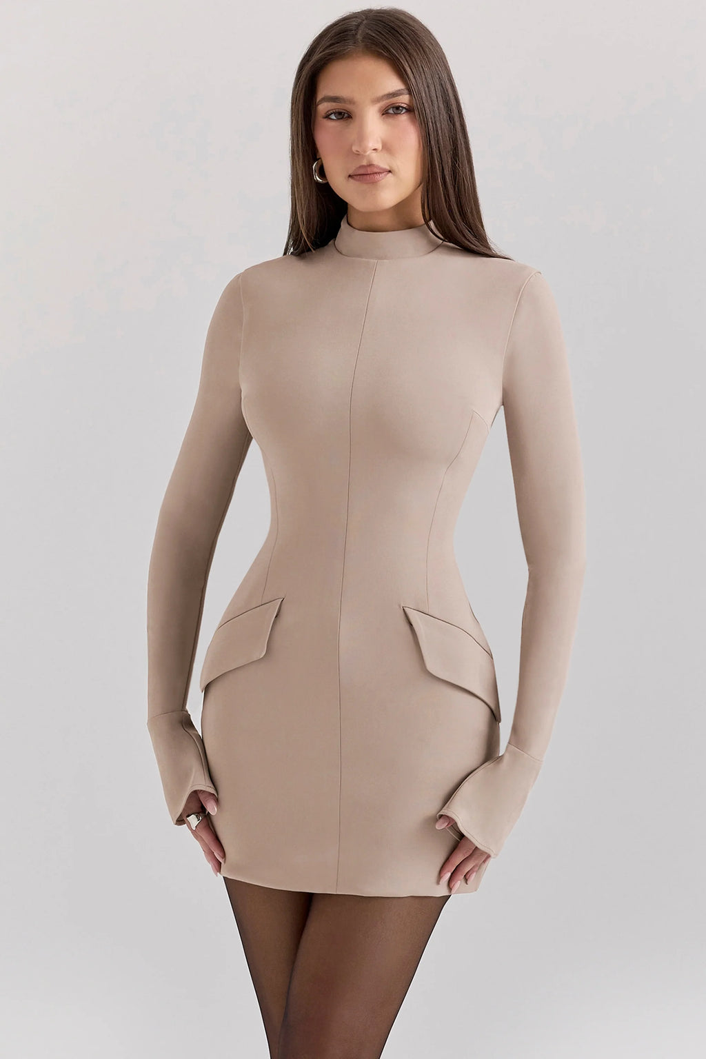 taupe long sleeve mini dress