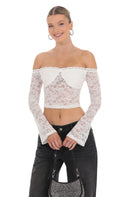Off Shoulder Sheer Lace Top in White
