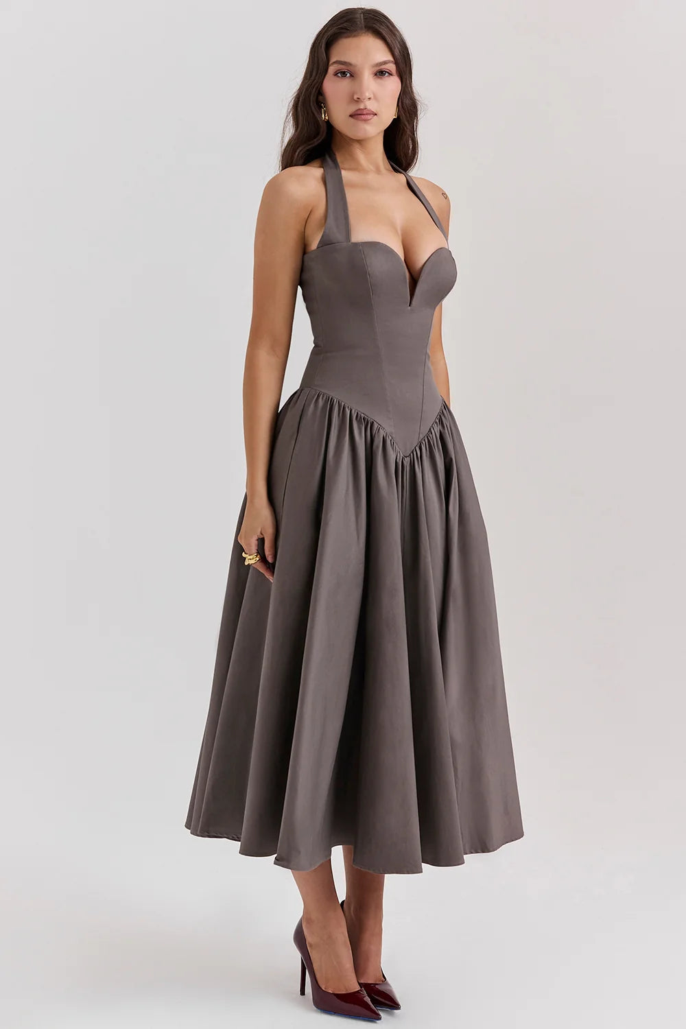 smoke halter midi dress