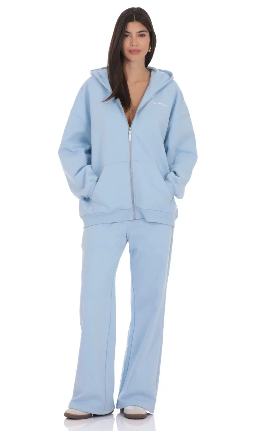 Oversize Zip-Up Hoodie in Light Blue