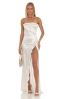 Strapless Satin Maxi Dress in White