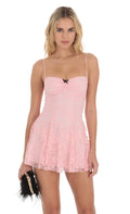 Bow Lace A-line Dress in Pink