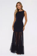Sultry Mesh Tie Back Cutout Maxi Dress Navy