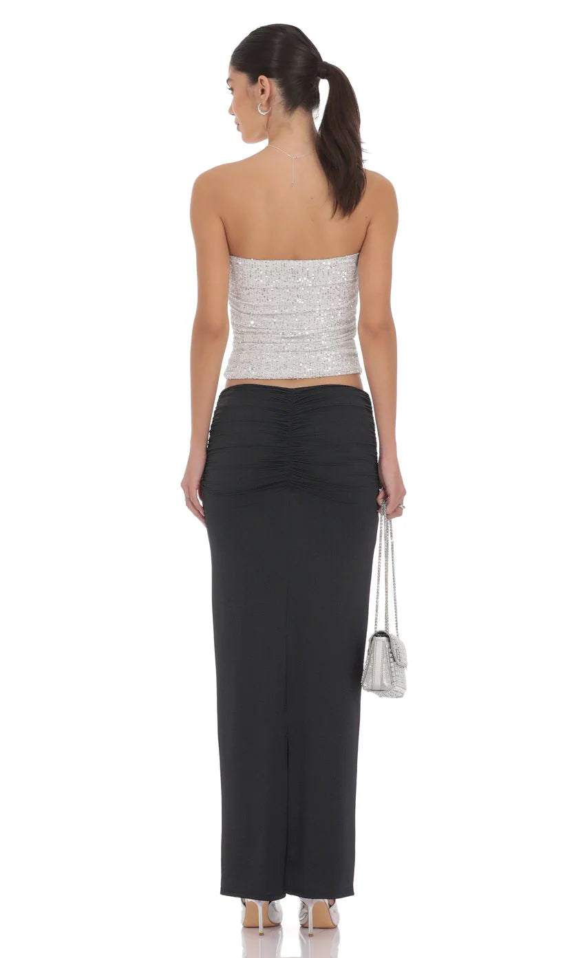 Ruched Bodycon Maxi Skirt in Black