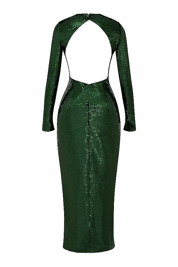 pine green sequin maxi dress