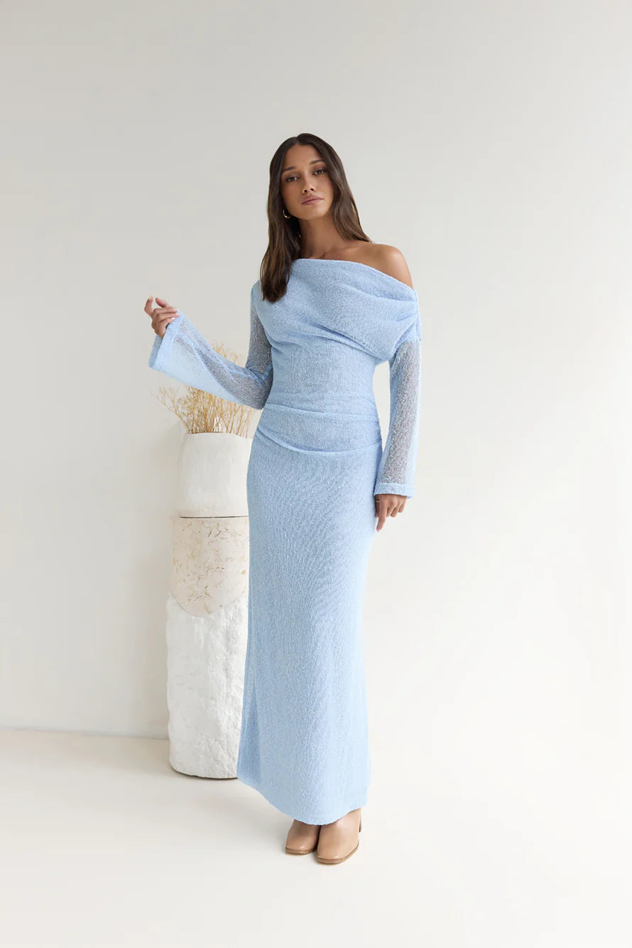 Cool Daze Long Sleeve Knit Maxi Dress Blue