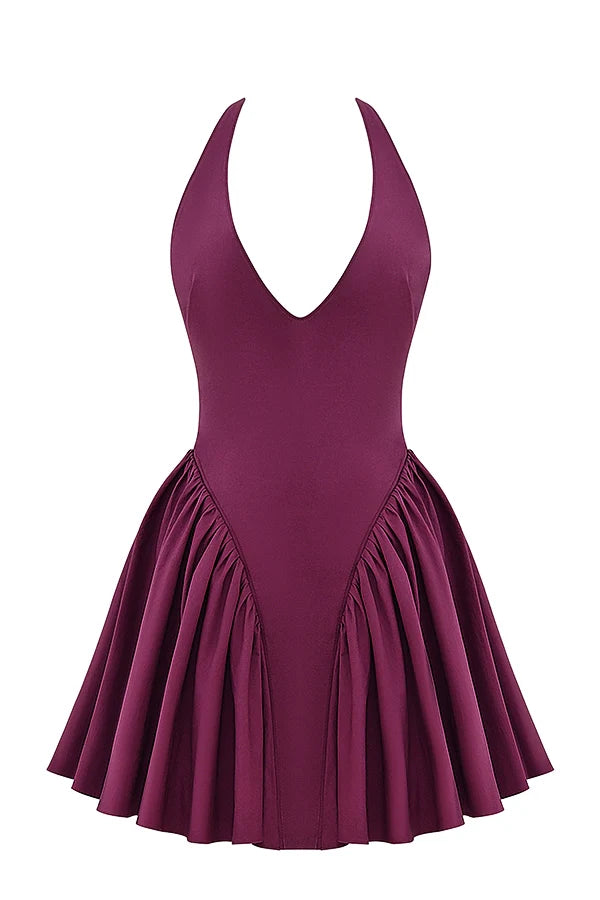 wine halter mini dress