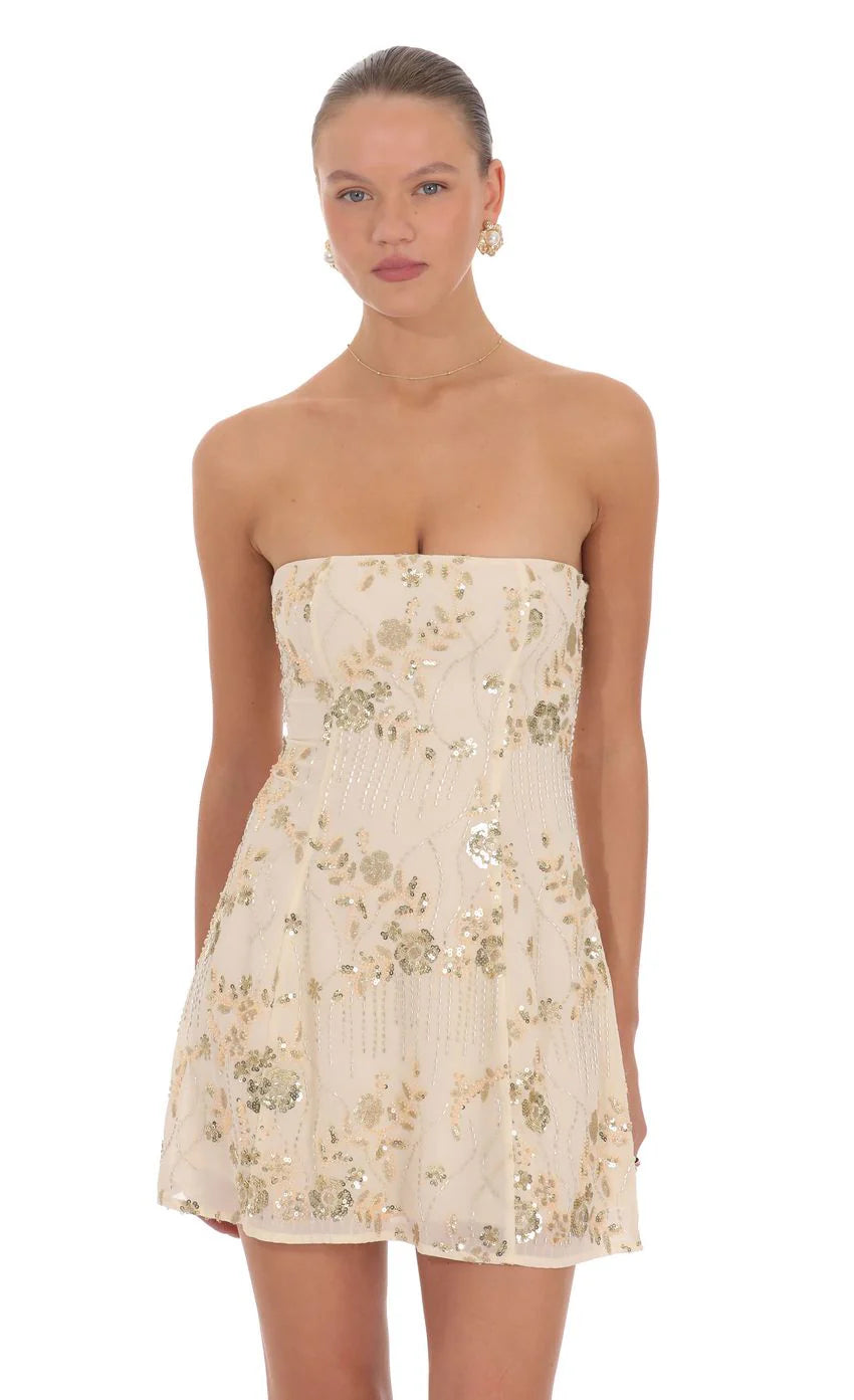Gia Embellished Mini Dress in Cream