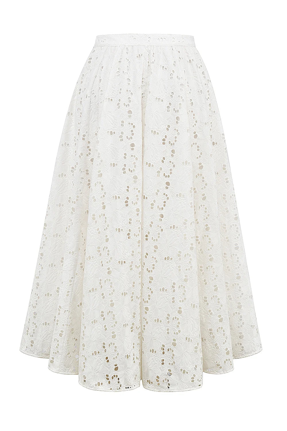 White Broderie Anglais Midi Skirt