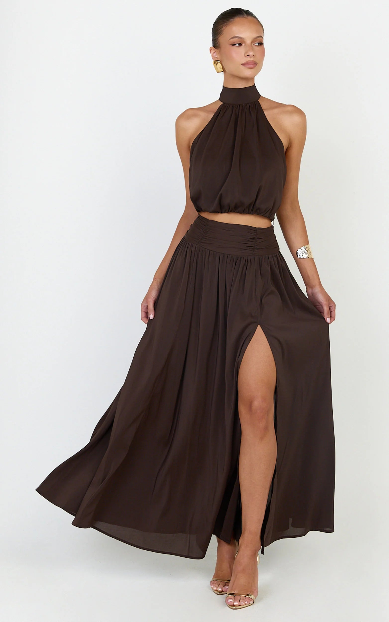 Melanie Top - Halter Neck Top in Brown