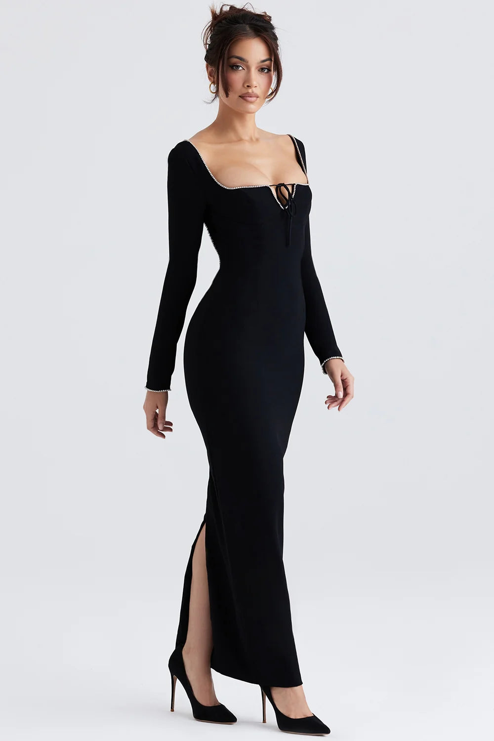 black crystal embellished maxi dress