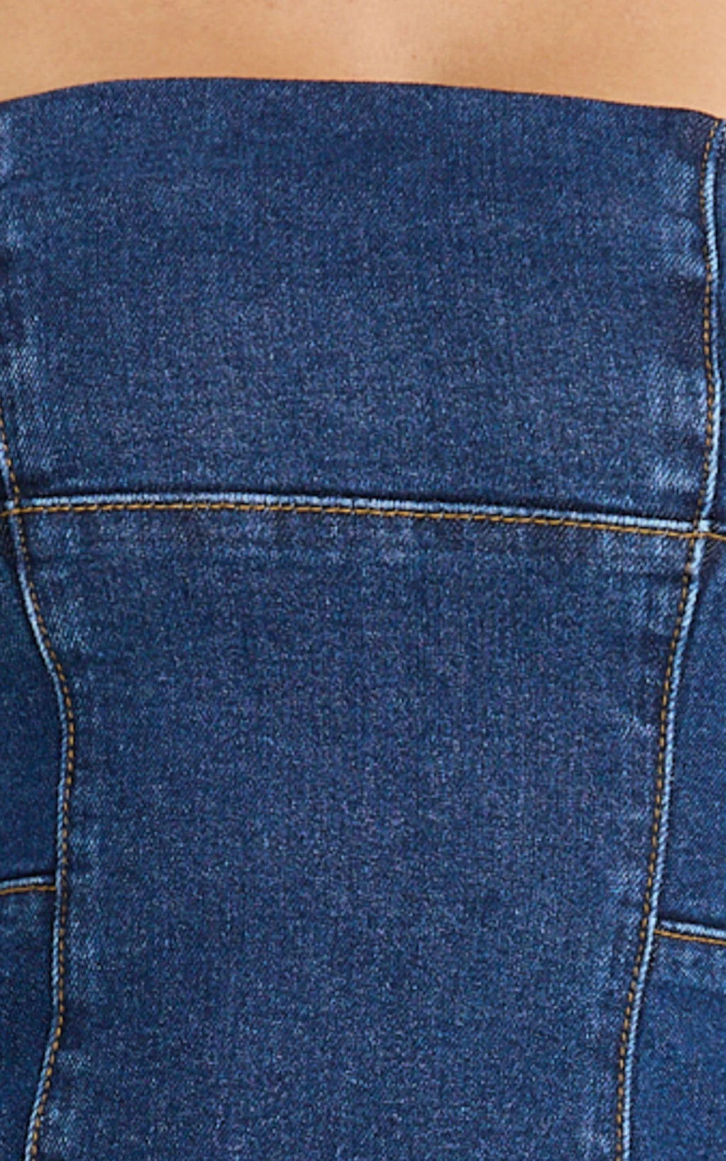 Mirabel Mini Dress - Denim Strapless A Line Mini Dress in Dark Mid Blue Wash