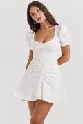white puff sleeve mini dress