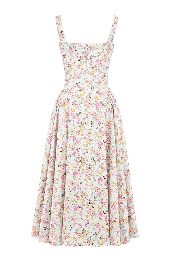 pale blue meadow print cotton midi sundress