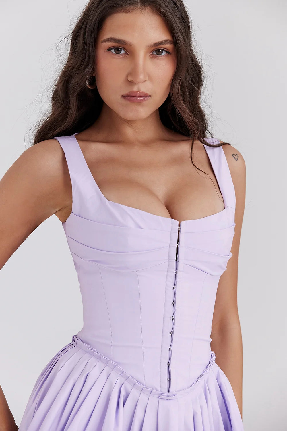 orchid pleated cotton mini dress