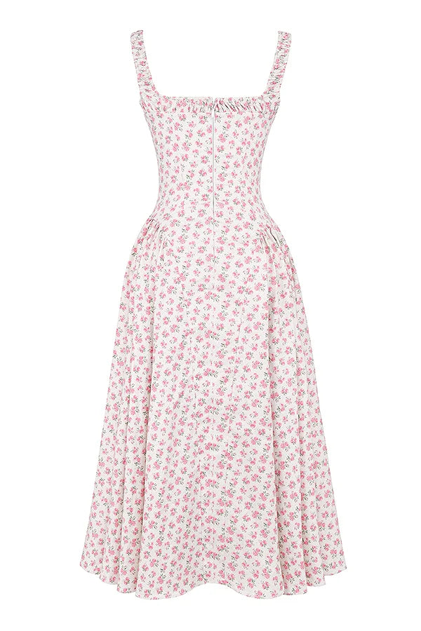 white rosebud print cotton midi sundress