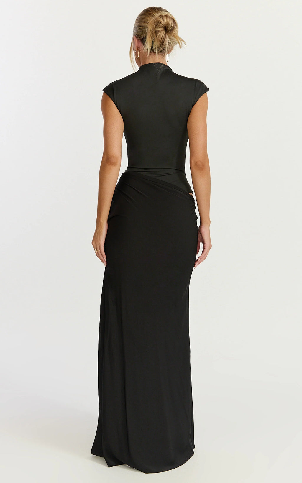 Grace Maxi Dress - Cap Sleeve Asymmetric Split Dress in Black