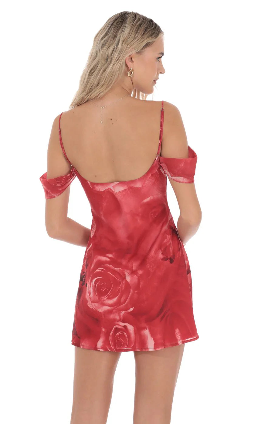 Rose Off Shoulder Dress in Red