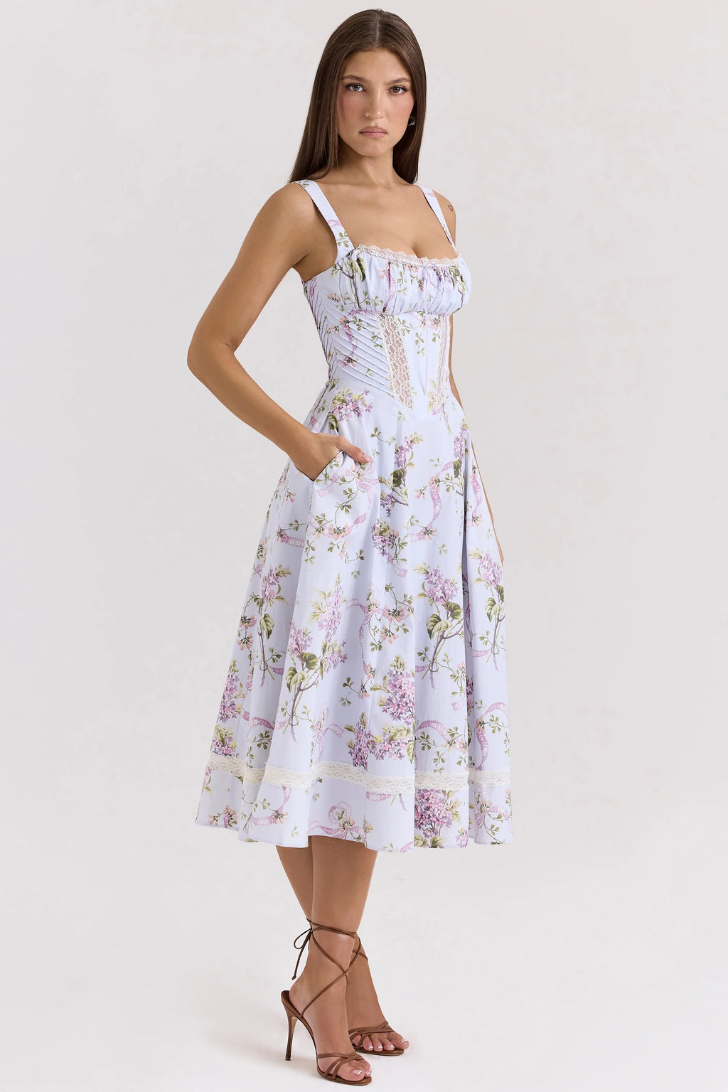 lilac floral cotton midi sundress