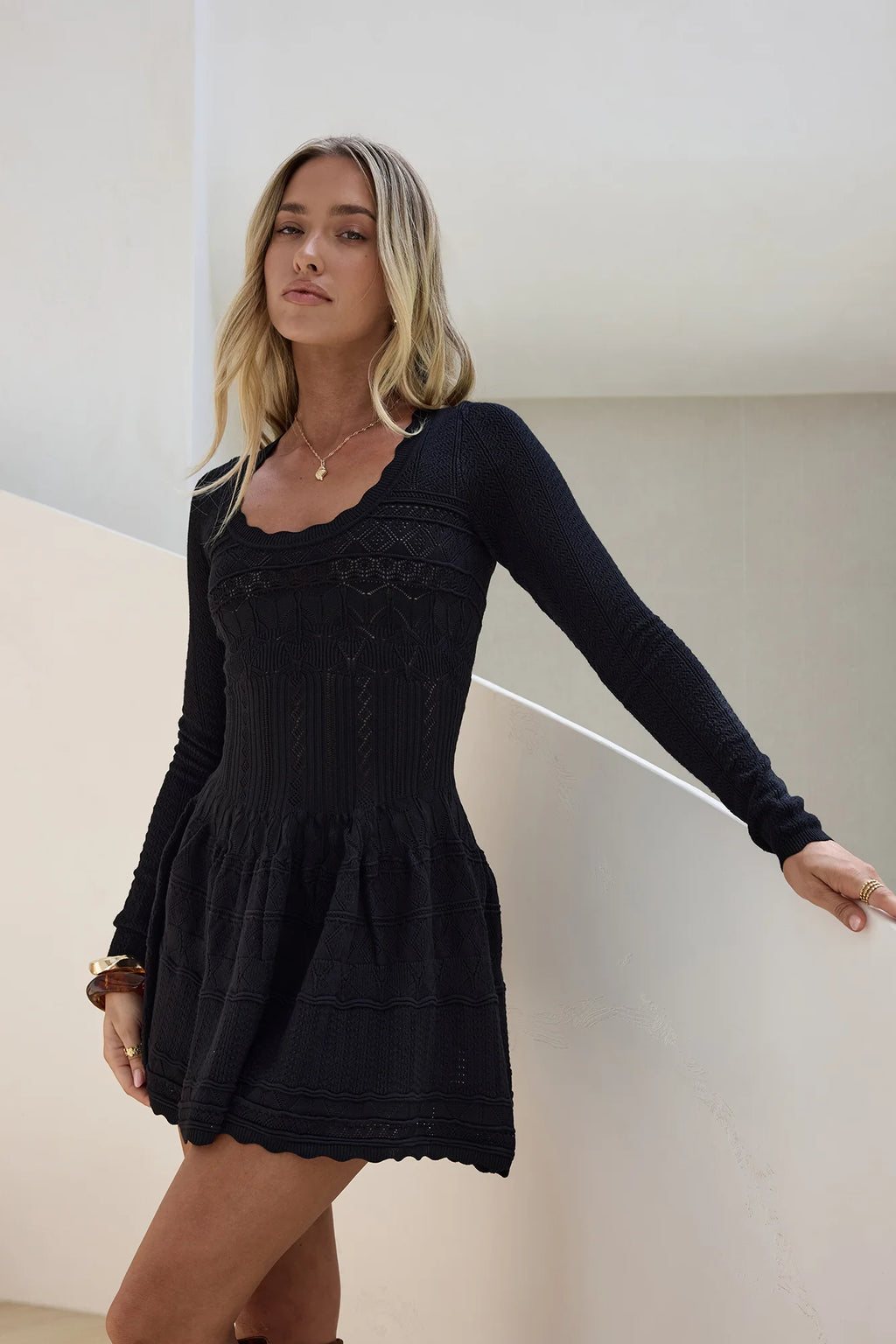 Pretty Portrait Long Sleeve Mini Dress Black