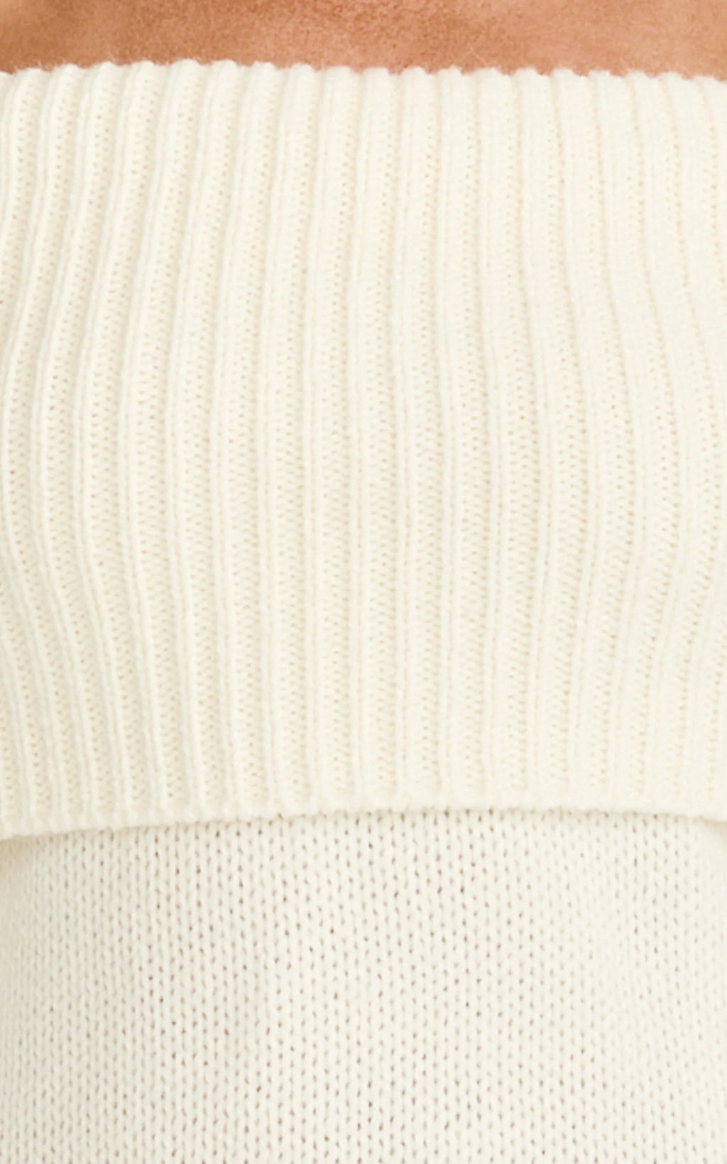 Erin Mini Dress - Cable Knit Off Shoulder Long Sleeve Dress in Cream