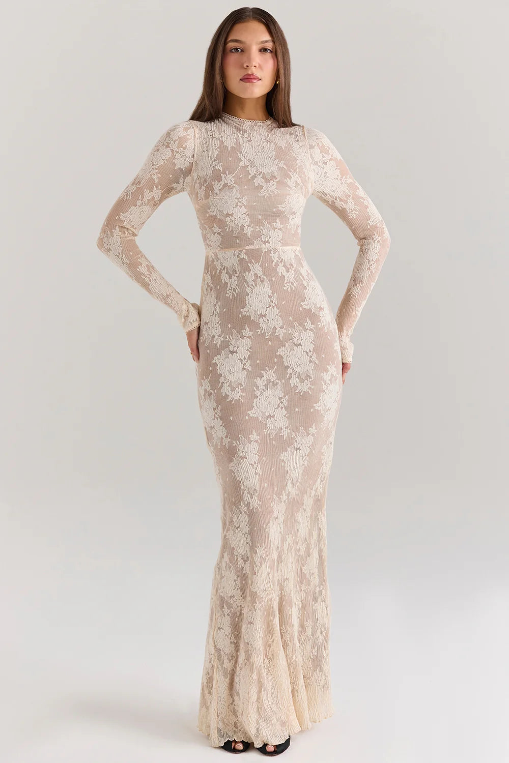 peach lace maxi dress