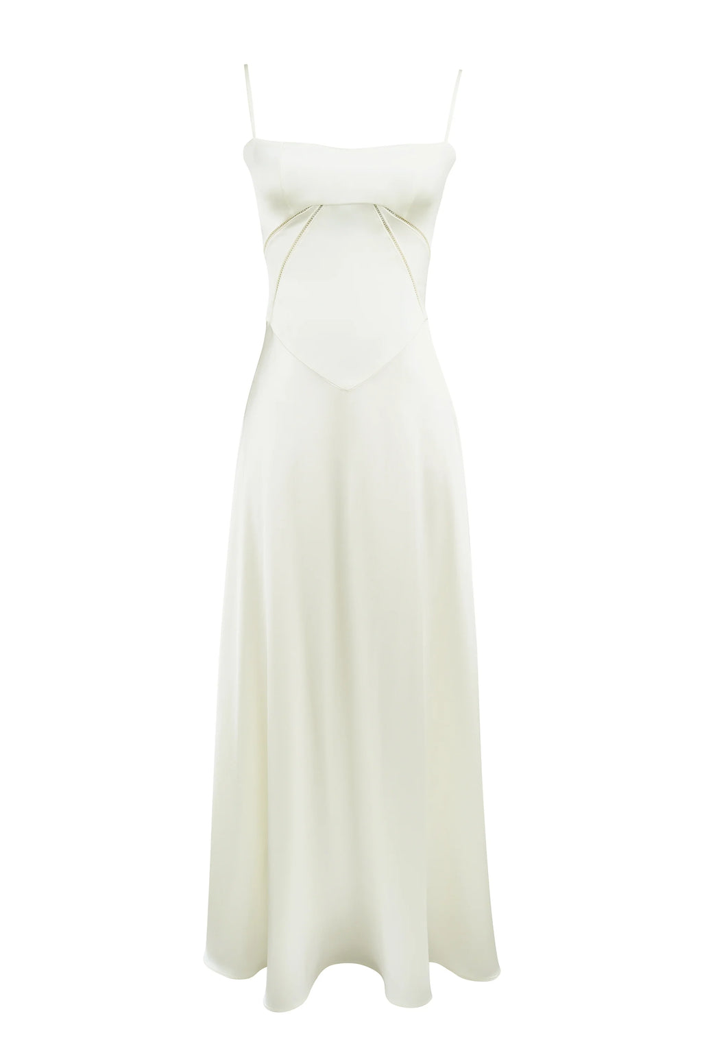 ivory satin lace up maxi dress