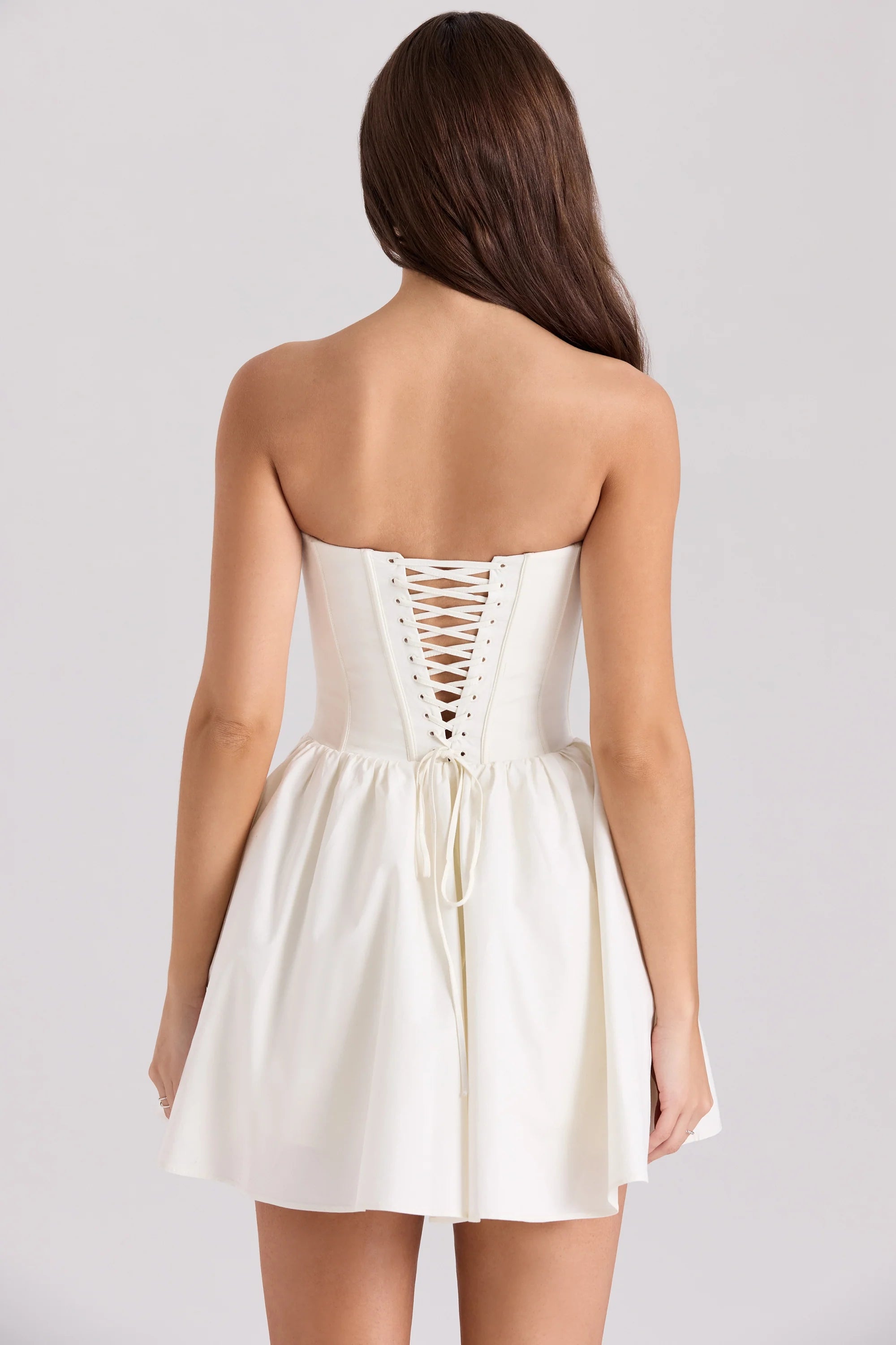 ivory cotton strapless corset mini dress