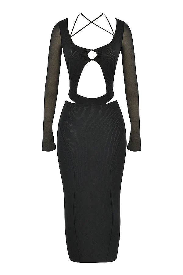 black cutout midi dress