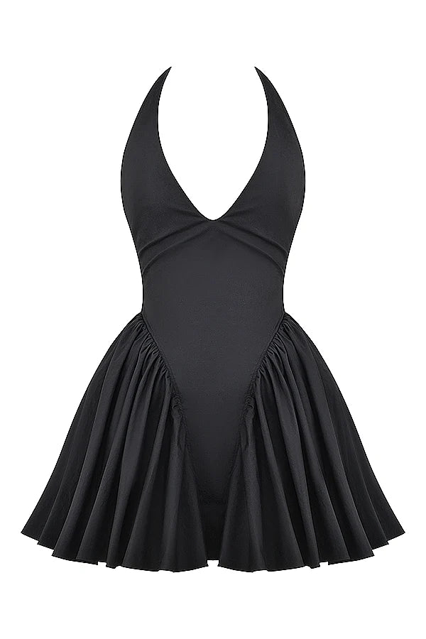 black halter mini dress