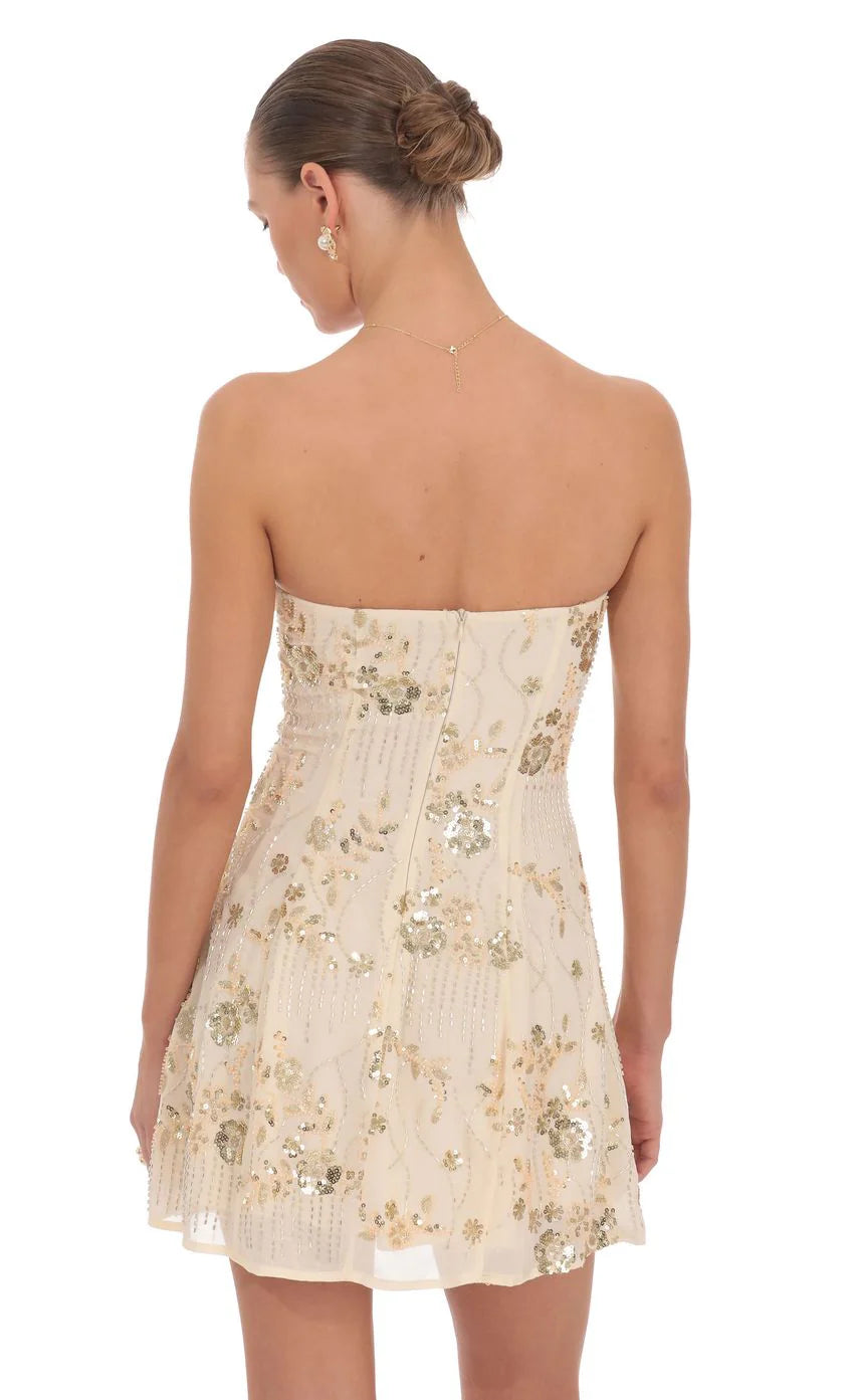 Gia Embellished Mini Dress in Cream