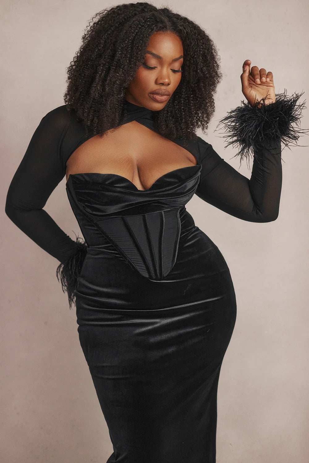 black velvet corset maxi dress