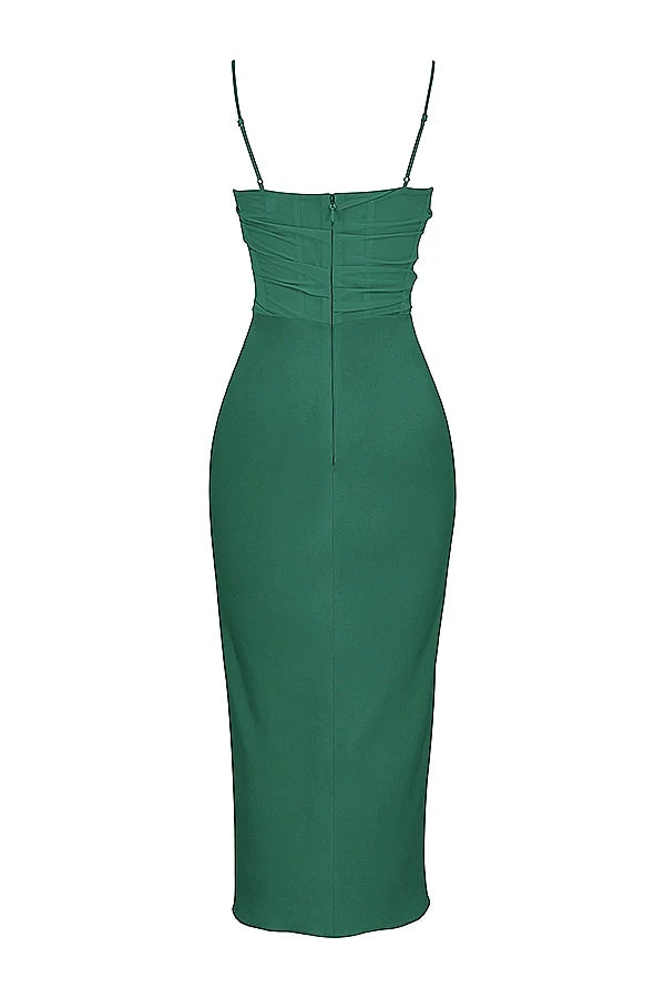 forest draped corset midi dress