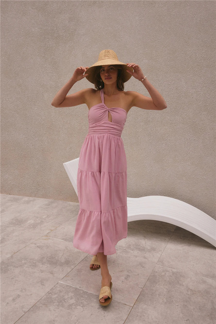Pure Satisfaction One Shoulder Maxi Dress Pink