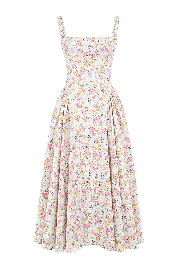 pale blue meadow print cotton midi sundress