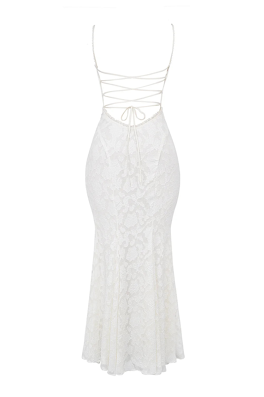 ivory lace up back maxi dress