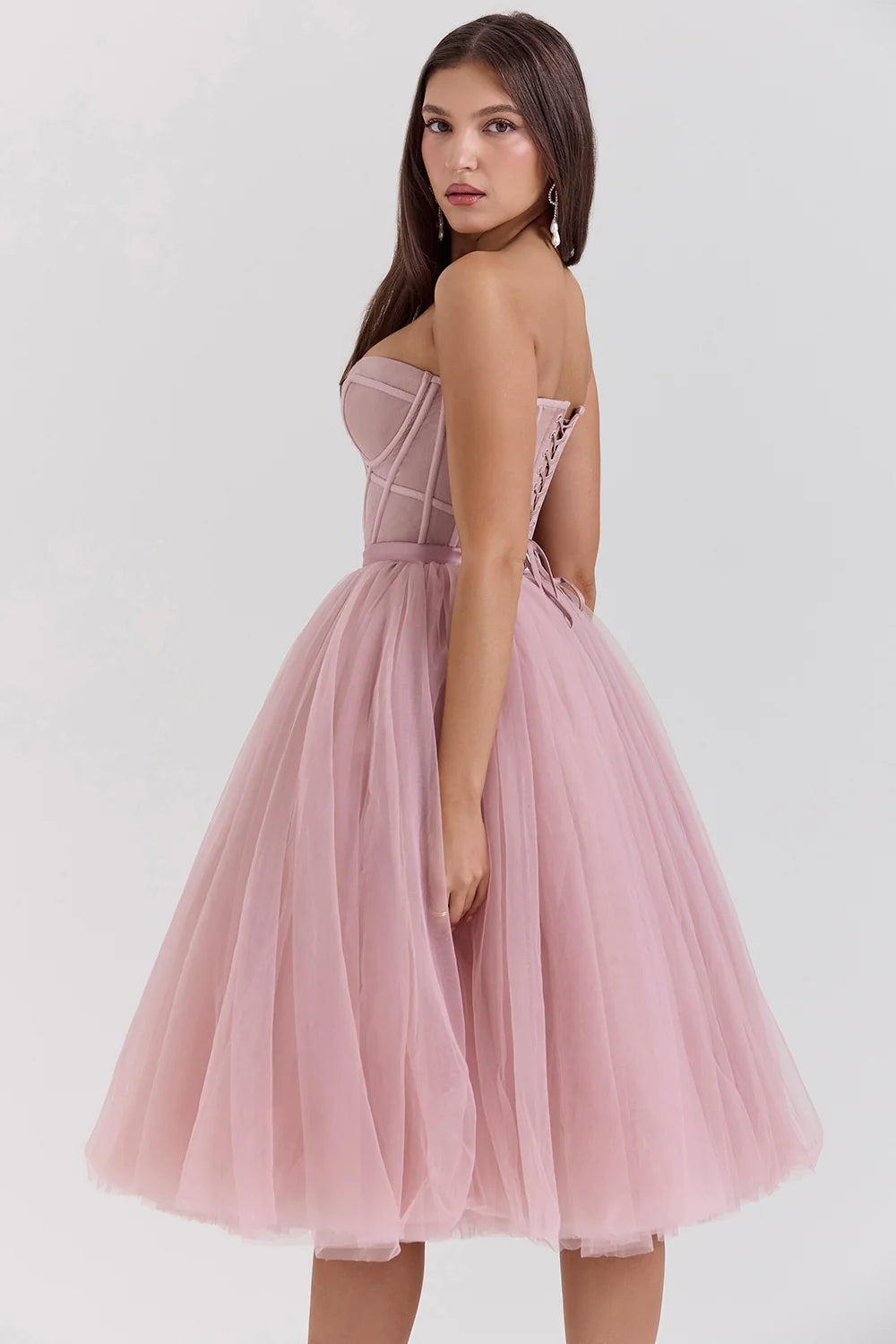 french rose tulle midi dress - sale
