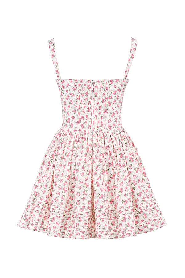 white rosebud print cotton mini dress