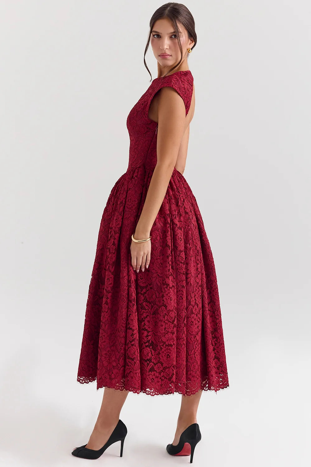 berry lace backless midi dress - sale