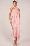 Scarf-Detail Midaxi Dress in Blush Pink