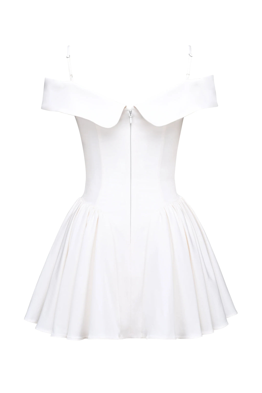 white twill off shoulder mini dress