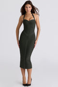 emerald halter neck bandage midi dress
