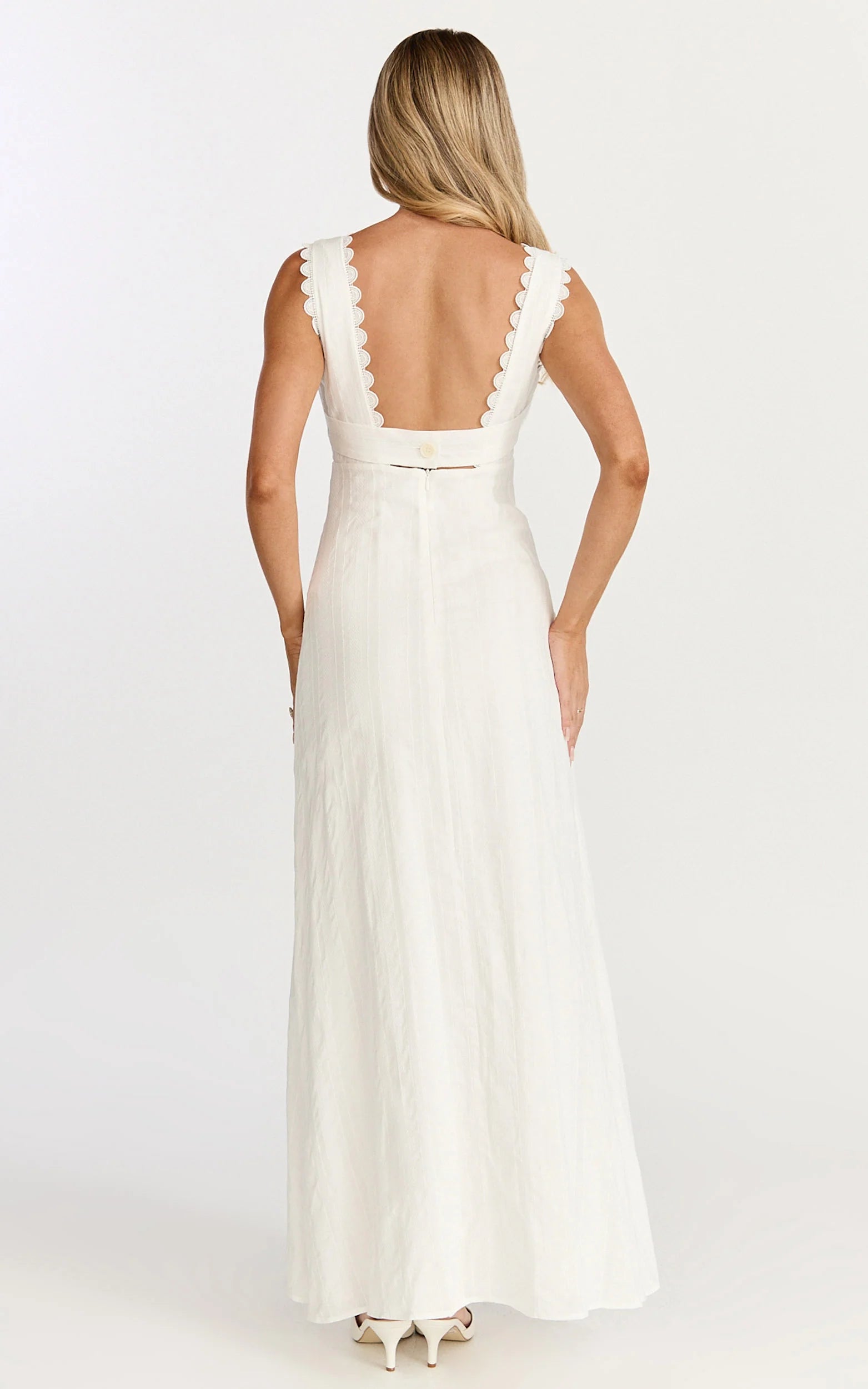 Roxanne Midi Dress - Square Neck Fit And Flare Dress in White