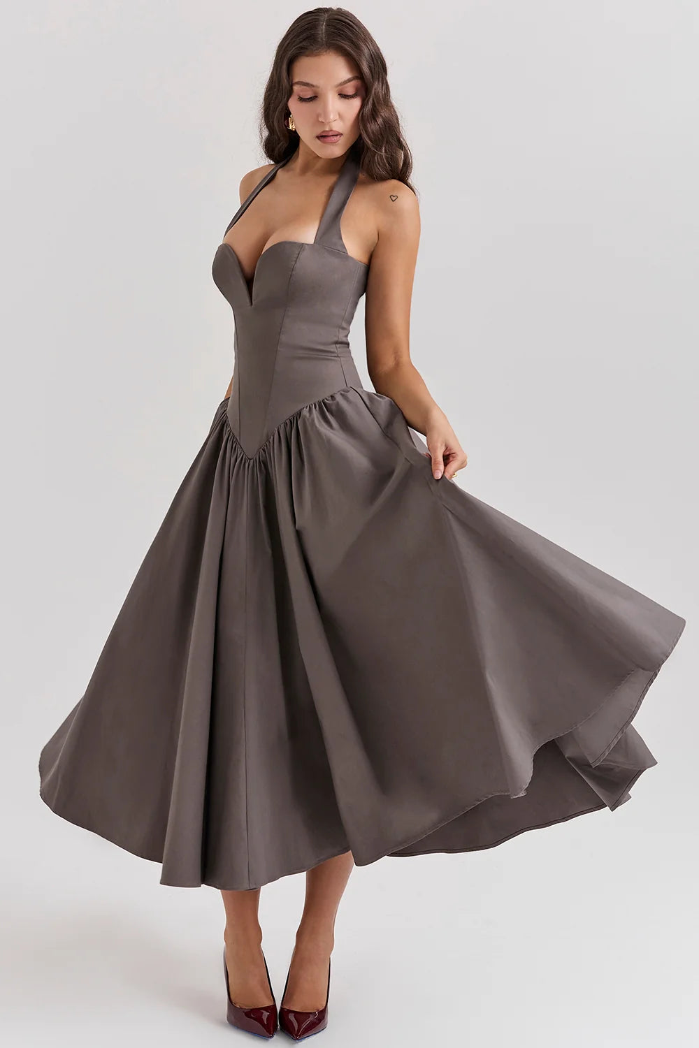 smoke halter midi dress